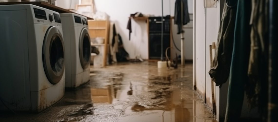 water damage in the basement due to flooding. Generative AI